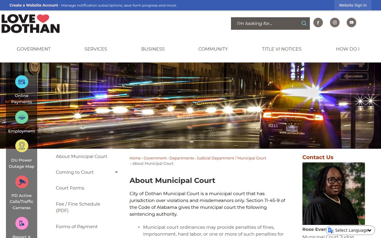 Dothan Municipal Court website for bench warrant information