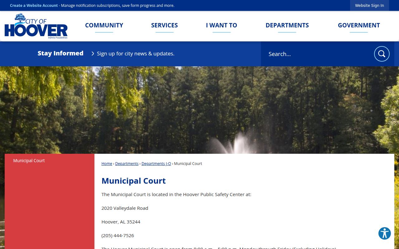 Hoover Municipal Court website for bench warrant information