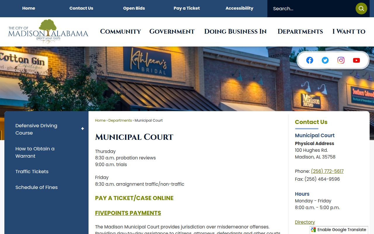 Madison Municipal Court information for bench warrant cases