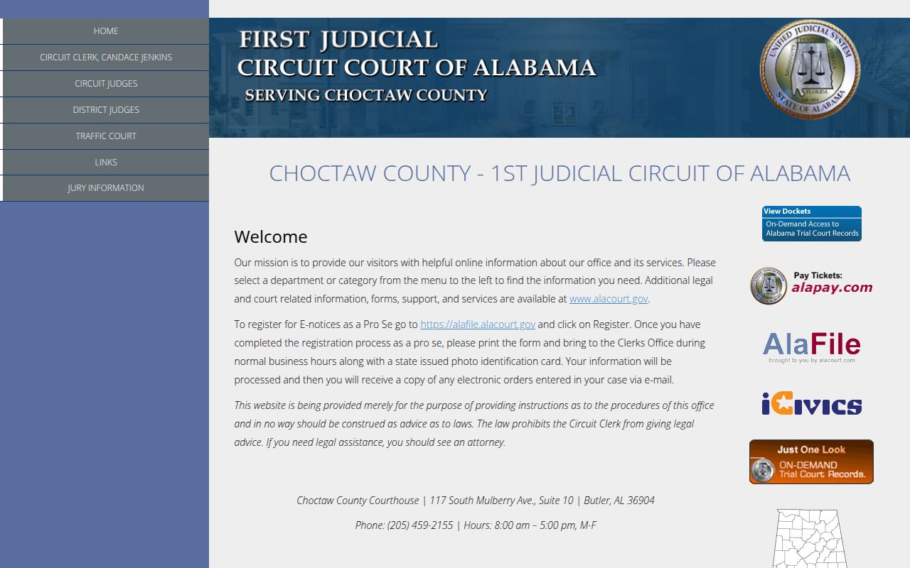Choctaw County Circuit Court for bench warrant records