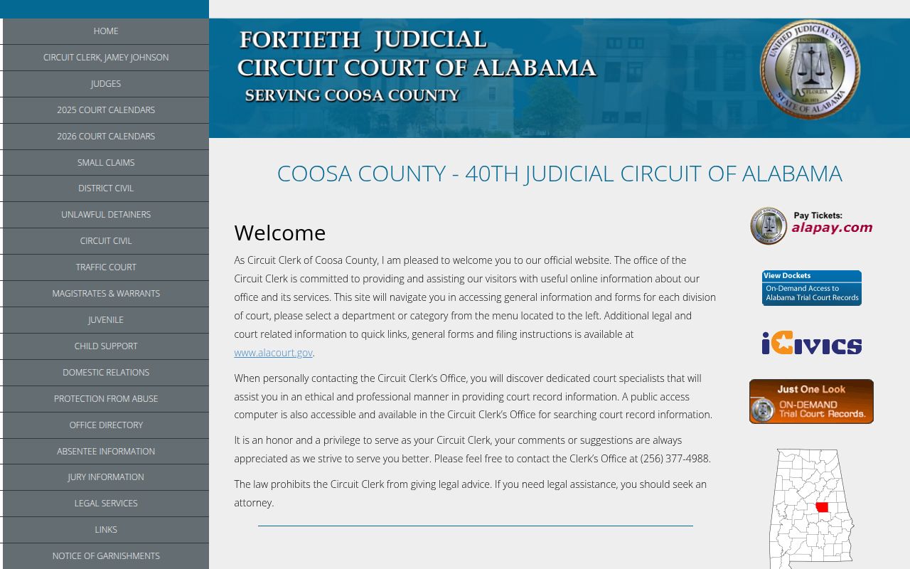 Coosa County Circuit Court for bench warrant records