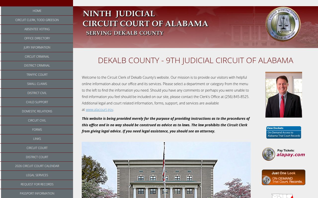 DeKalb County Circuit Court in Fort Payne for bench warrant records