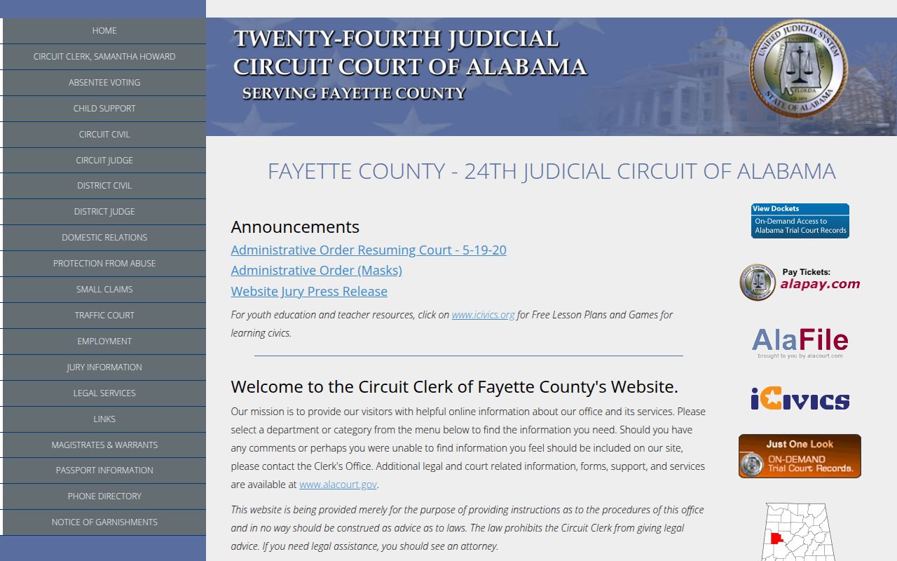 Fayette County Circuit Court in Fayette for bench warrant records