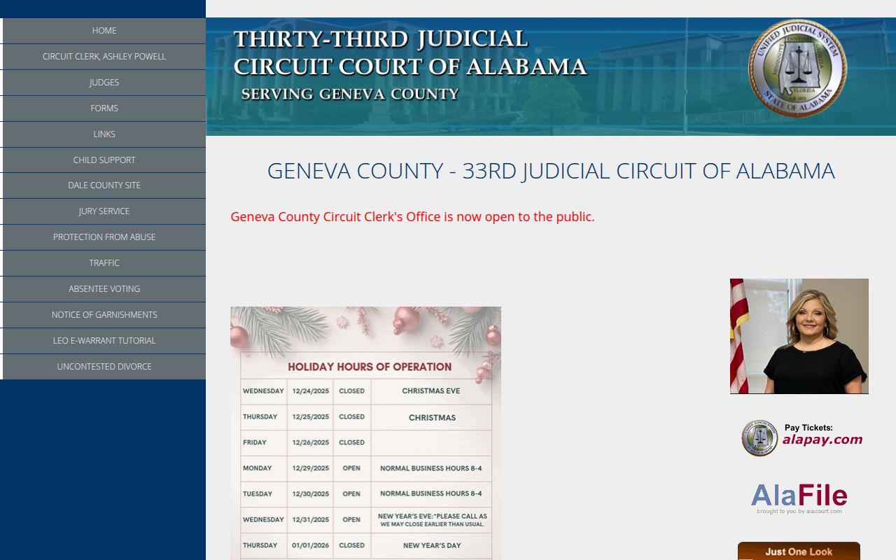 Geneva County Circuit Court in Geneva for bench warrant records