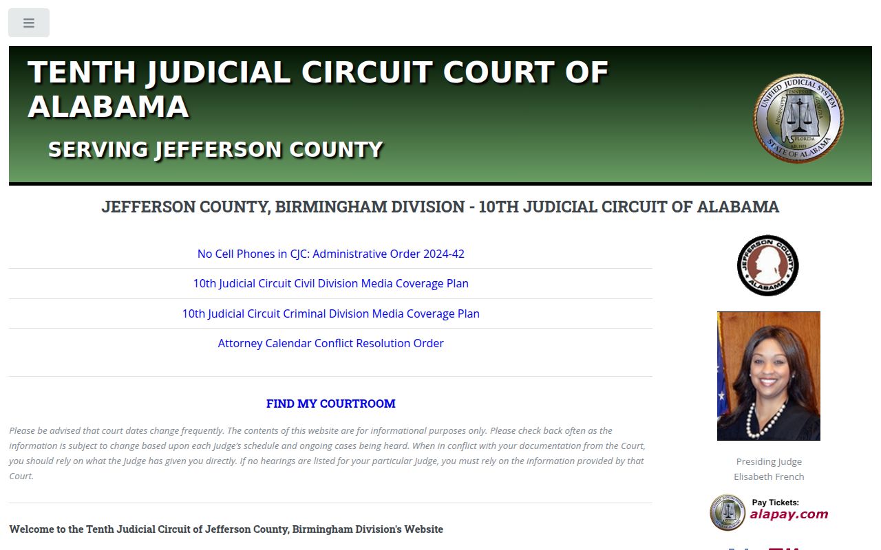 Jefferson County Circuit Court website for bench warrant records
