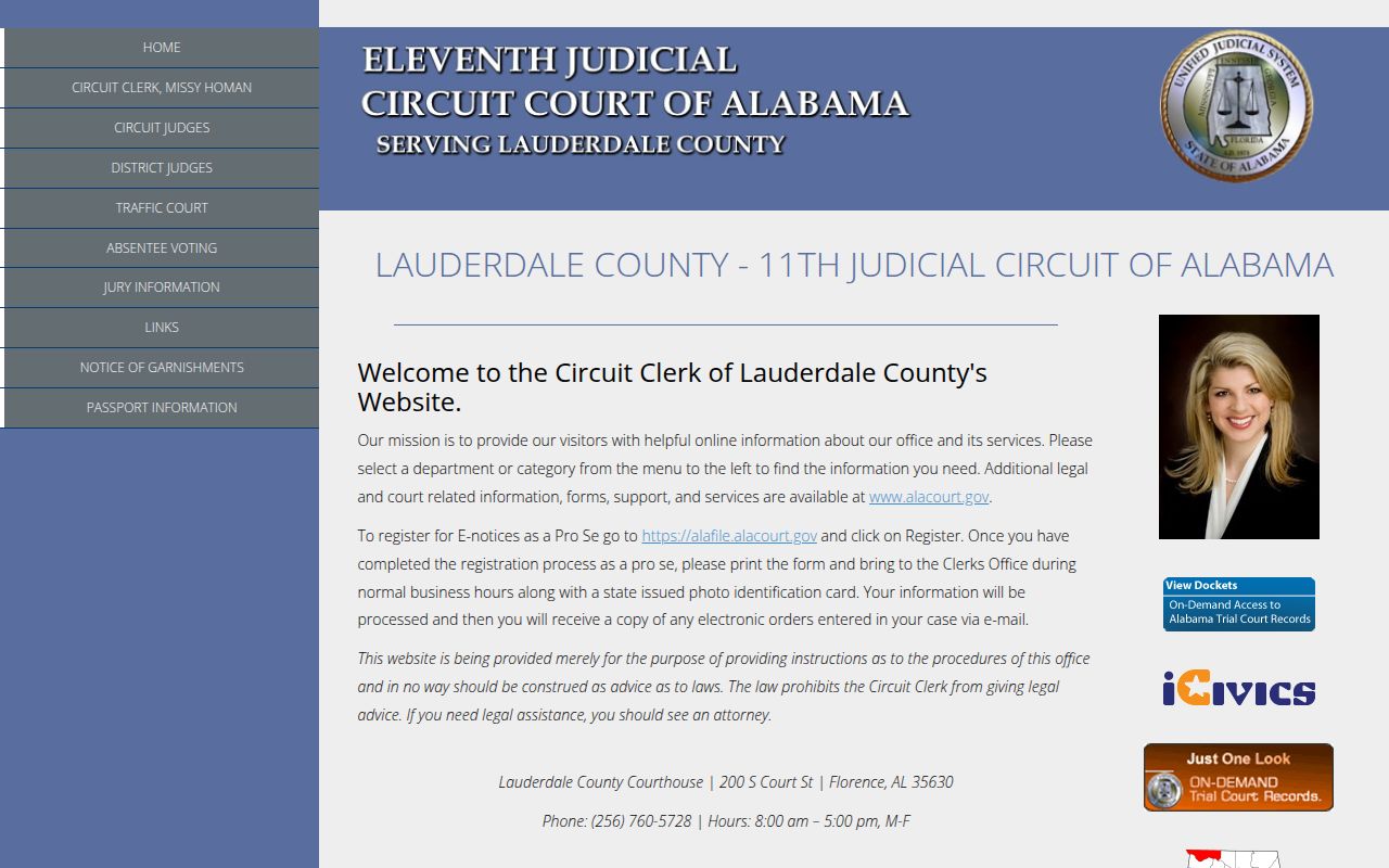 Lauderdale County Circuit Court website for bench warrant records
