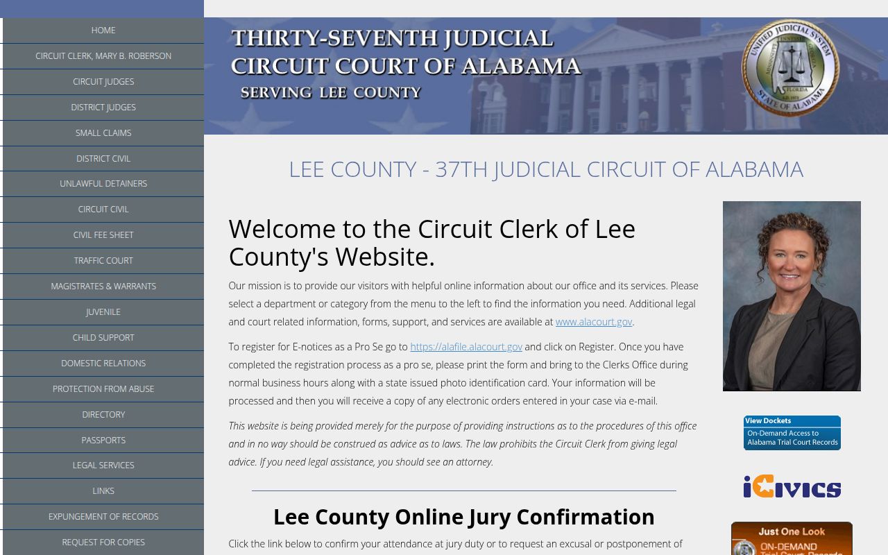 Lee County Circuit Court website for bench warrant records