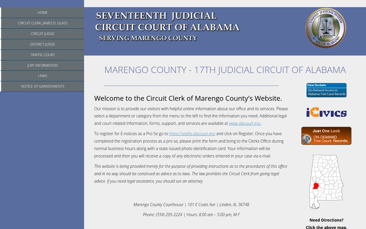 Marengo County Circuit Court for bench warrant records