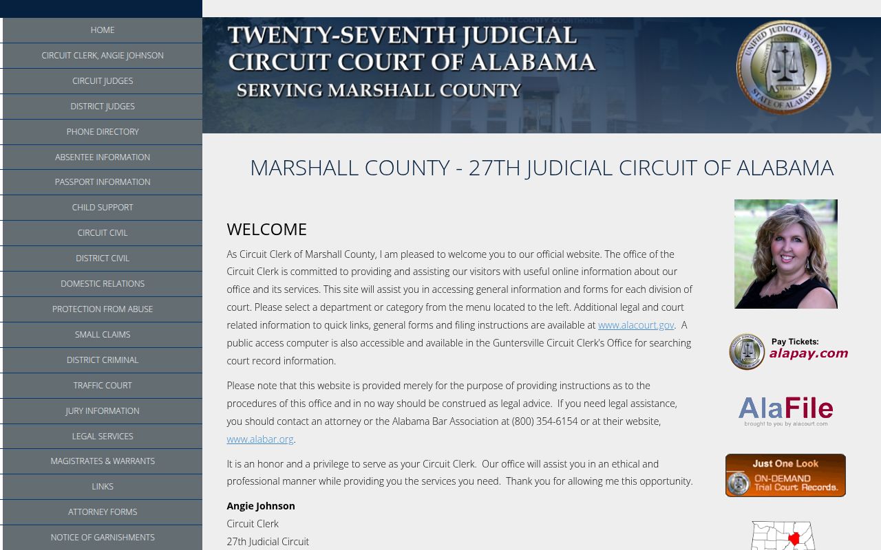 Marshall County Circuit Court website for bench warrant records