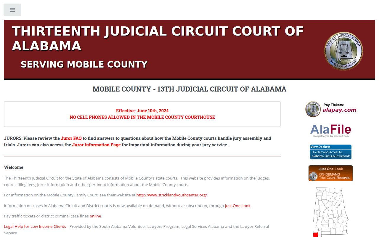 Mobile County Circuit Court website for bench warrant records