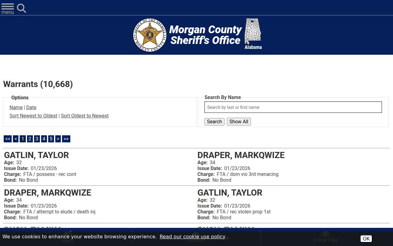 Morgan County Sheriff online warrant list