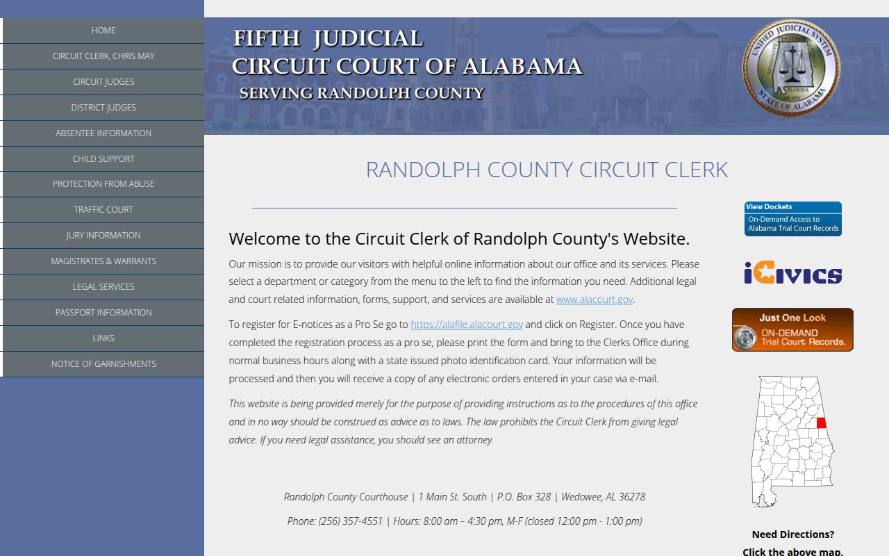 Randolph County Circuit Court website for bench warrant records