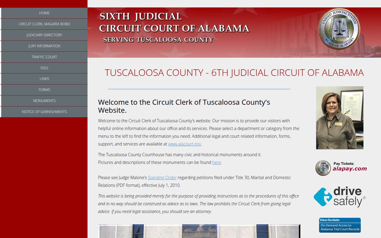 Tuscaloosa County Circuit Court website for bench warrant records