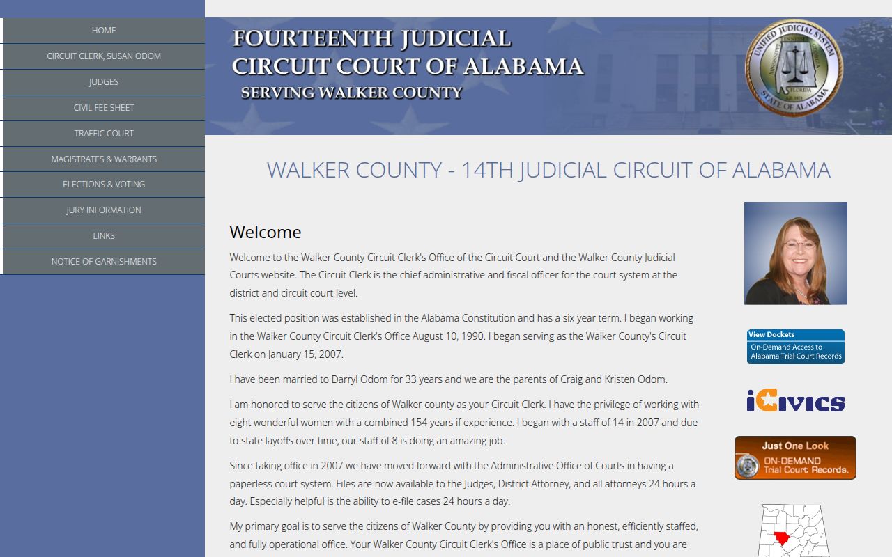 Walker County Circuit Court website for bench warrant records